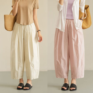 女士水洗全棉九分裤 女装 纯棉薄款 夏款 宽松阔腿裤 空气感BOBO裤