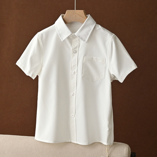 免烫校服A类 儿童短袖衬衫男童校园演出白色衬衣 中小学生班服180