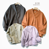 女士外套中大童春秋童装 重磅400克珠地棉亲子款 儿童珠地棉V领开衫