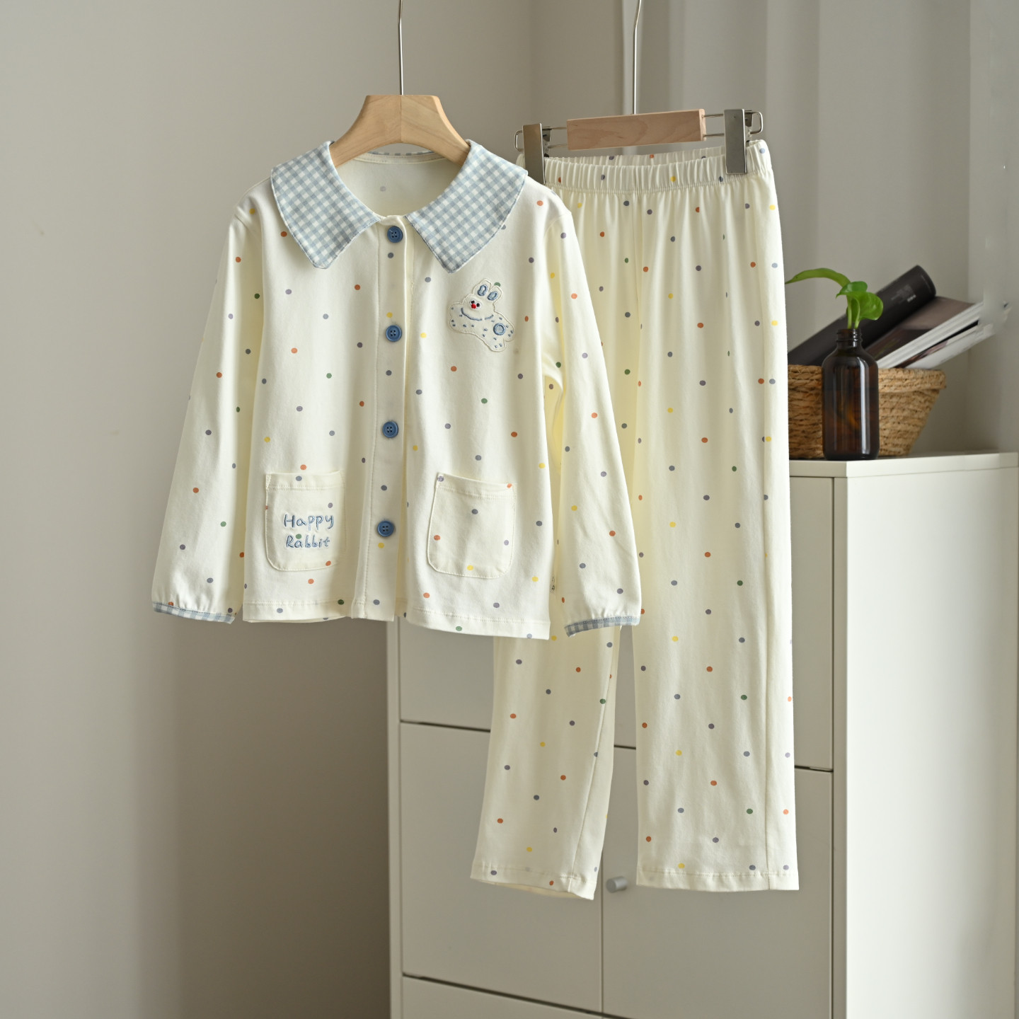 儿童纯棉家居服套装 女童娃娃领 睡衣睡裤 中大童起居服 春秋款