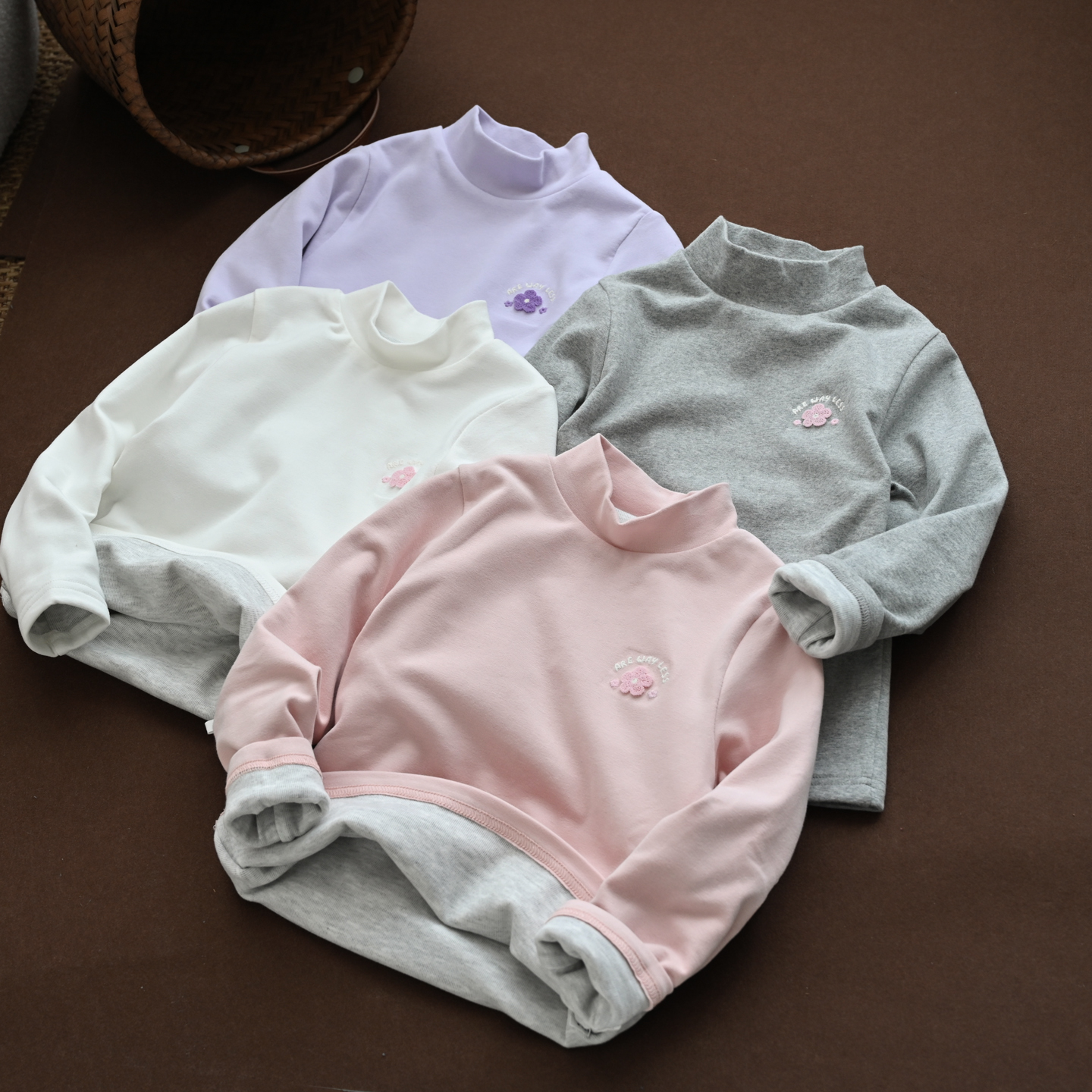 儿童双层半高领长袖保暖打底上衣