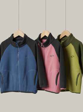 170青少年 A类儿童摇粒绒拼接撞色外套立领保暖上衣 男女童秋冬款