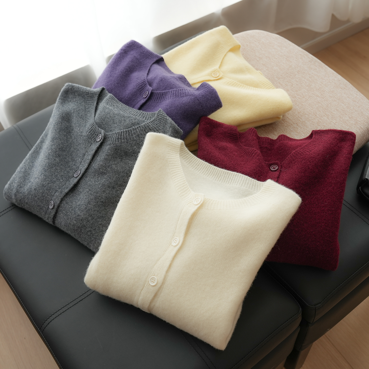 无补 女士羊毛针织衫 无缝圆领开衫  秋冬款 女装