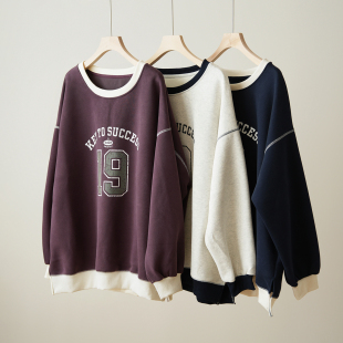 女装 春秋款 女士大圆领卫衣oversize大版 上衣 胖MM长袖 大码