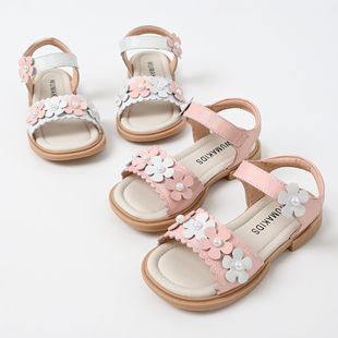 牛二层皮 儿童漏指凉鞋 女童真皮软底公主鞋 中大童防滑鞋 夏款