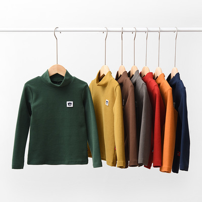 特 儿童纯棉磨毛打底衫 男童女童半高领纯色长袖T恤 秋冬款 童装