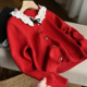 开衫 花边长袖 百搭上衣 中小童 新年款 秋冬款 女童红色针织毛衣