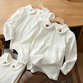 女童长袖 童装 娃娃领套头衫 中小童春秋款 磨毛T恤 儿童纯棉打底衫