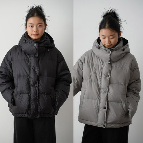 90白鸭绒女士短款羽绒服连帽