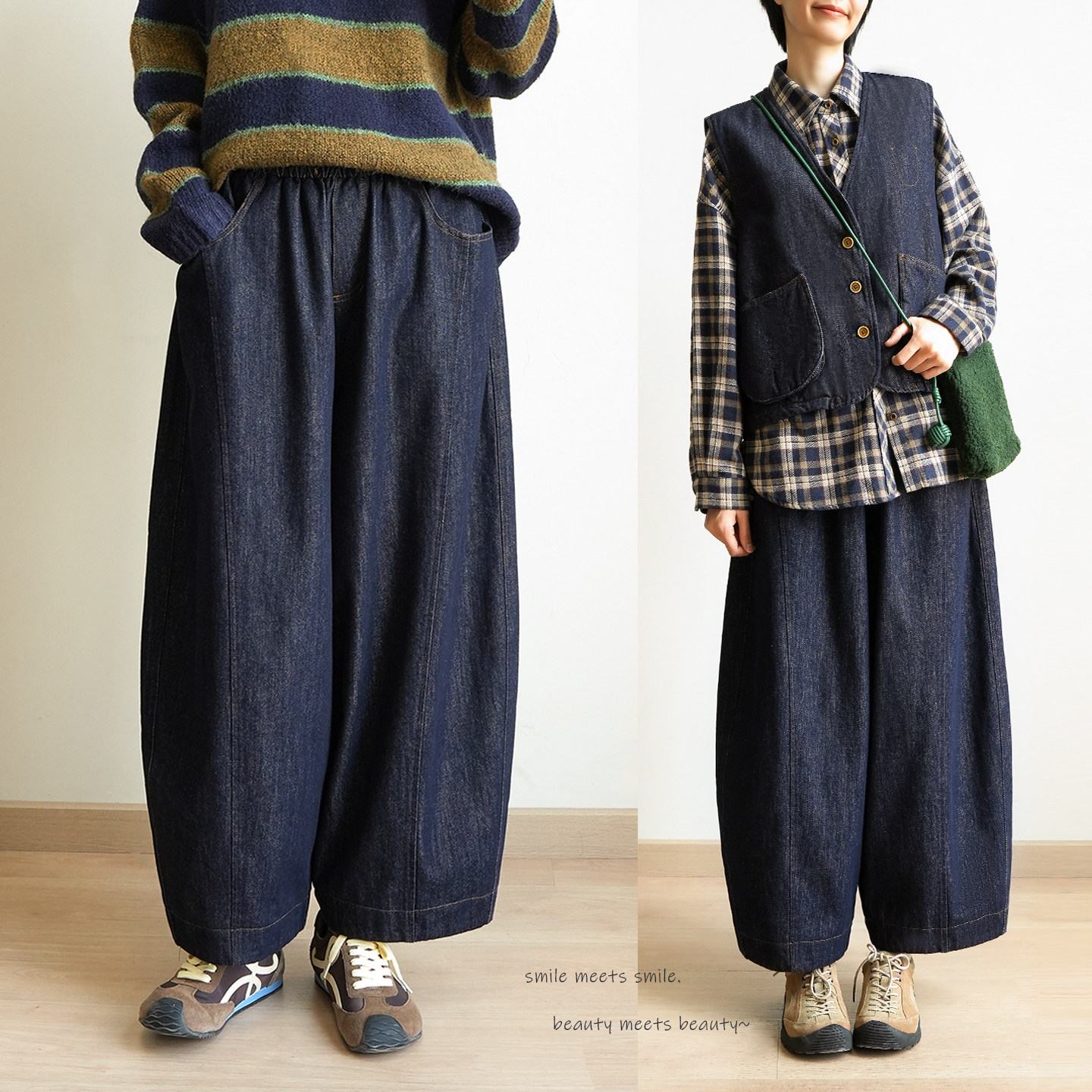 女士加厚夹棉茧型棉裤阔腿牛仔裤