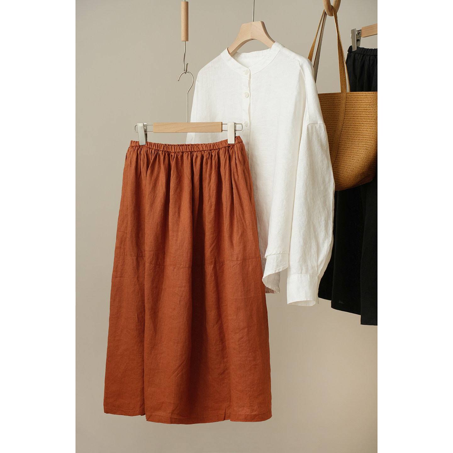 水洗14支亚麻女士宽松亚麻伞裙