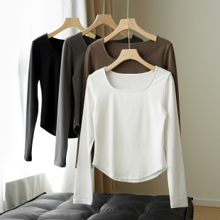 打底衫 百搭 纯色修身 基础 山东网店 T恤 优可丝木纤维女士方领长袖