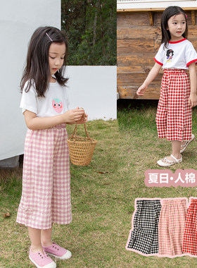水沐良品人棉格子夏款阔腿裤