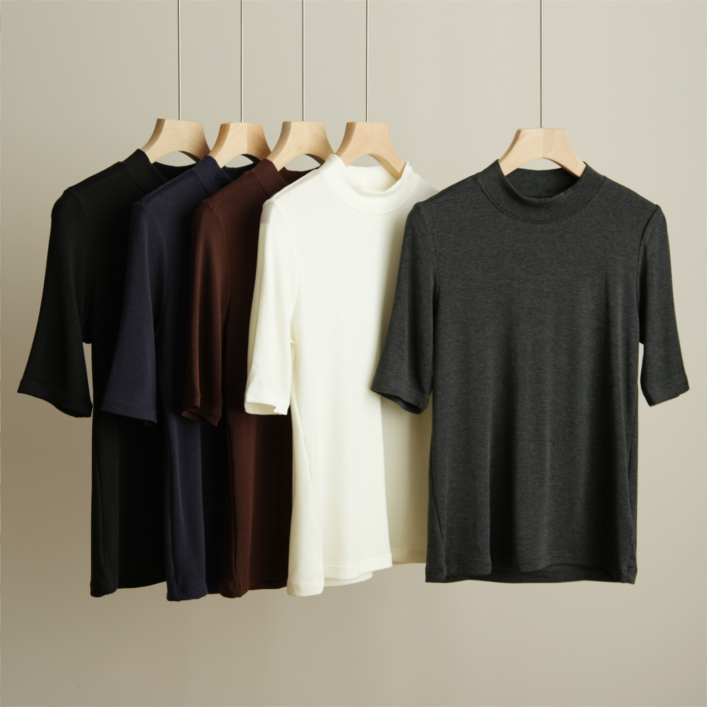 220g 天丝羊毛半高领打底衫 女士五分袖T恤 弹力短袖上衣 春夏款