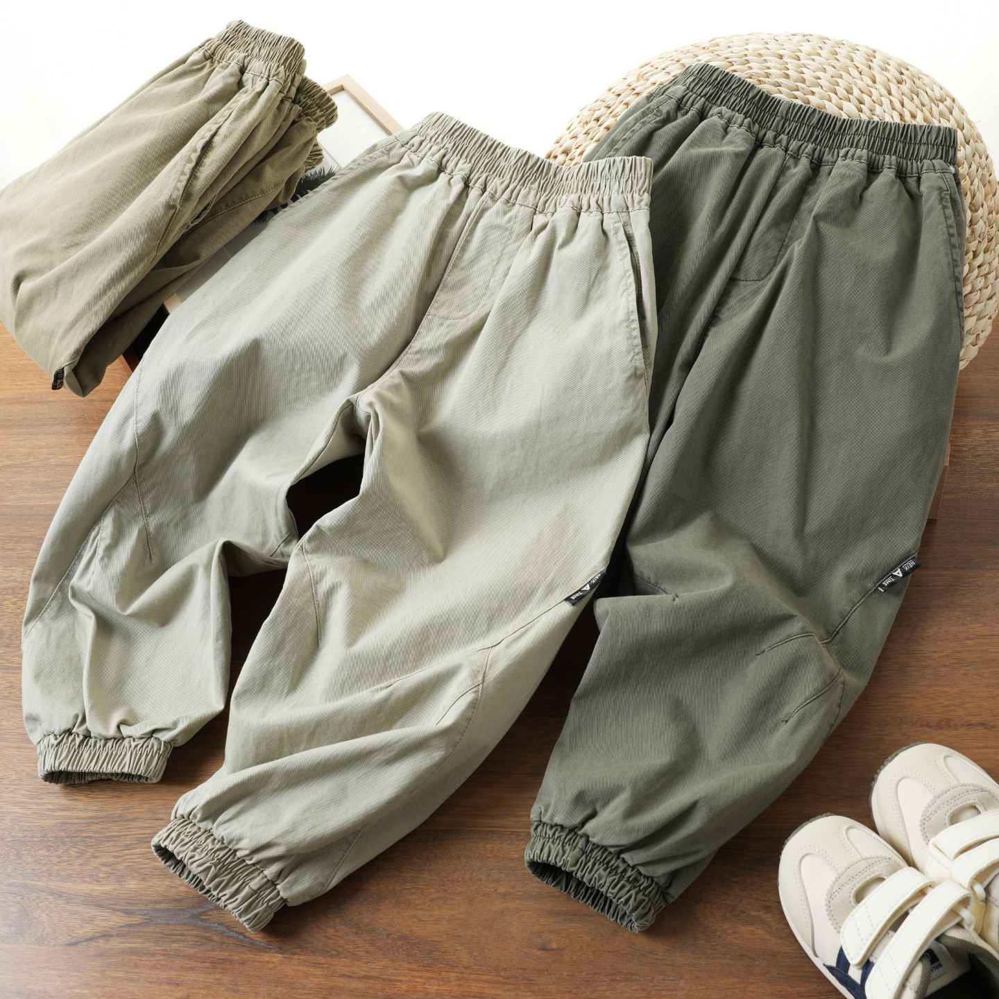 儿童工装收口长裤 男童纯色全棉梭织裤子运动休闲裤 中大童春秋款