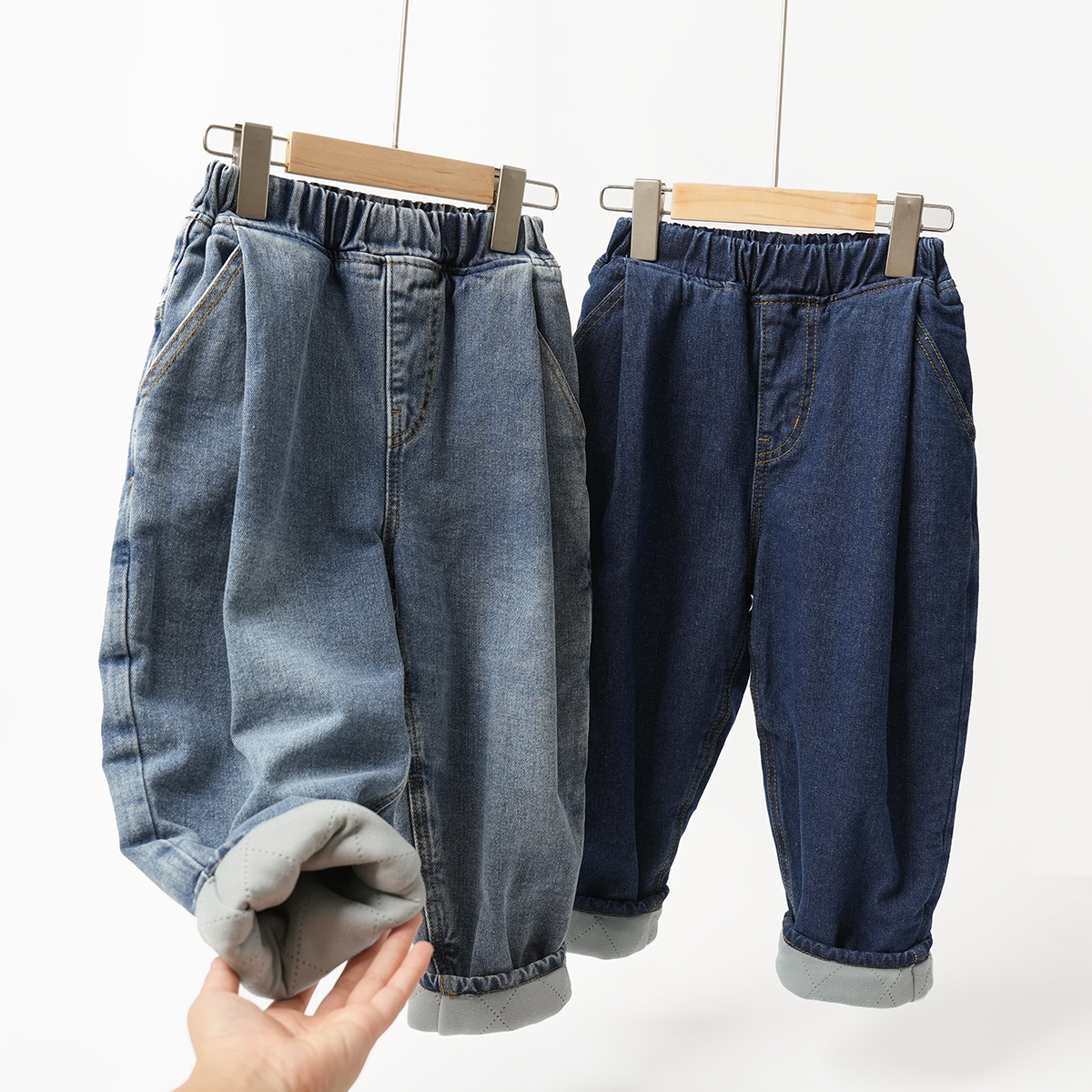 水沐良品牛仔夹棉保暖裤哈伦裤