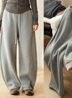 162以上 410g一体绒女士两穿抽绳弯刀裤厚款卫裤 阔腿镰刀裤 冬