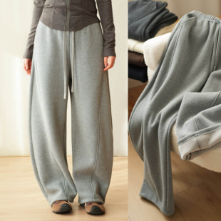 阔腿镰刀裤 162以上 卫裤 厚款 冬 410g一体绒女士两穿抽绳弯刀裤