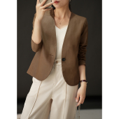 JI简 女装 女士皮衣外套 春秋款 一粒扣通勤西装 环保半植鞣绵羊皮