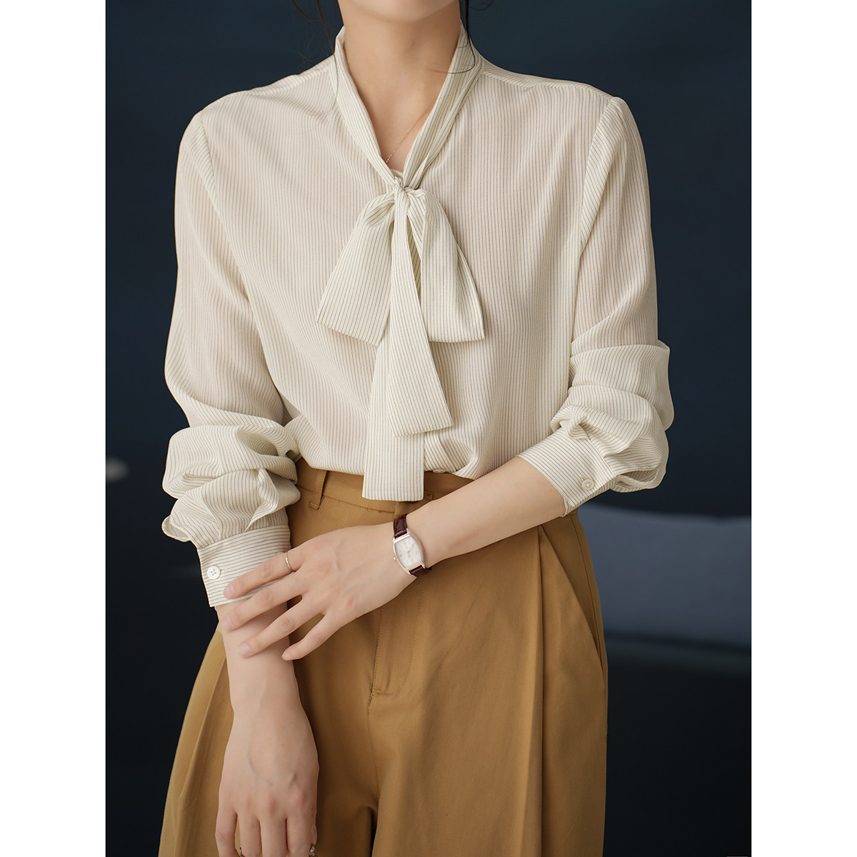 16姆米 女士条纹真丝衬衣立领飘带轻薄桑蚕丝衬衫通勤 春秋款女装,女装/女士精品,衬衫,淘宝优惠券,粉丝福利购,淘宝优惠卷