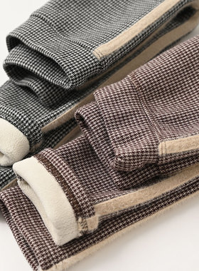 特 女童加绒裤 儿童千鸟格保暖长裤 中大童高腰长裤子 秋冬款