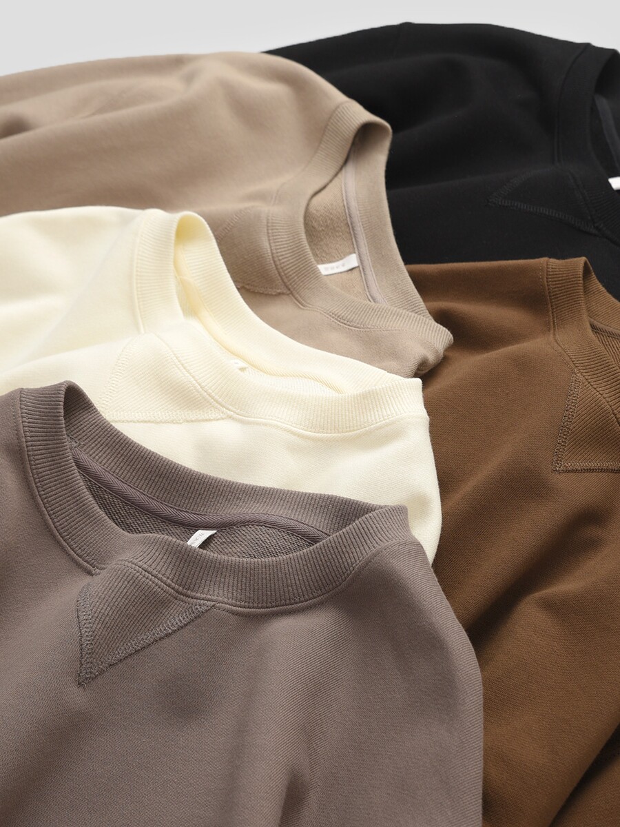 남성용 퓨어 코튼 테리 스웨트 셔츠 헤비급 기본 라운드 넥 긴팔 바닥 셔츠 루즈 탑 봄 가을 남성 의류