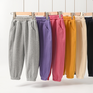一体暖绒 儿童加绒卫裤 男女童保暖运动收口长裤子 中童 冬款童装