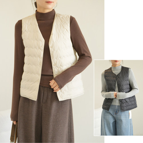 90白鸭绒女士圆领波浪线马甲