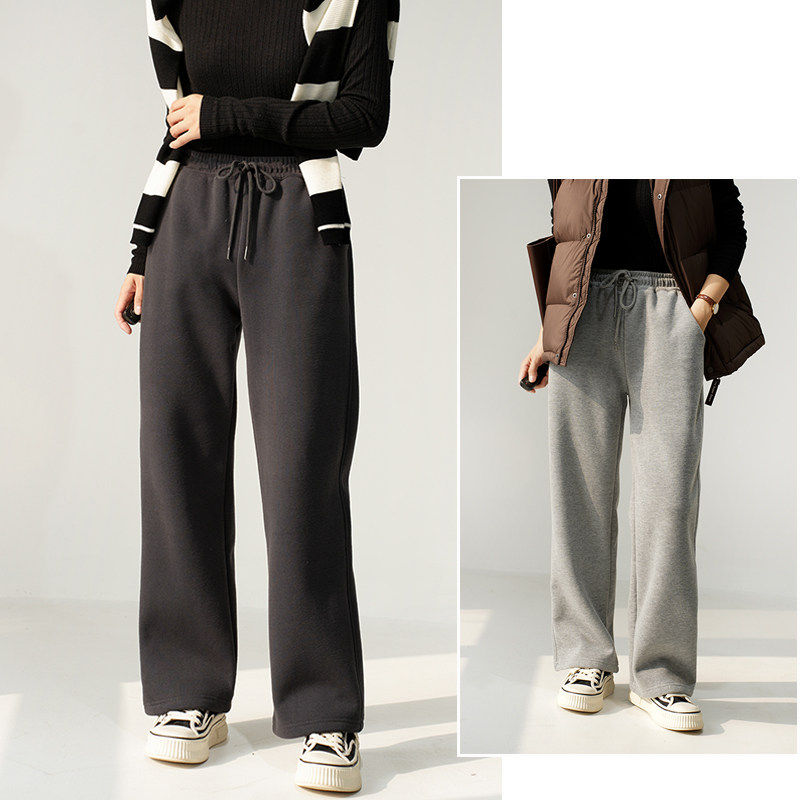 女士一体绒阔腿裤 加厚保暖休闲卫裤 直筒显瘦长裤子 秋冬款女装 - 山东网店童装店出品