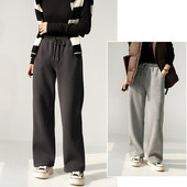 女装 女士一体绒阔腿裤 子 秋冬款 加厚保暖休闲卫裤 直筒显瘦长裤