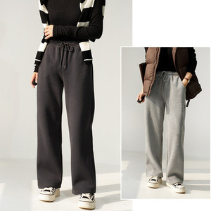 女士一体绒阔腿裤 加厚保暖休闲卫裤 直筒显瘦长裤子 秋冬款女装