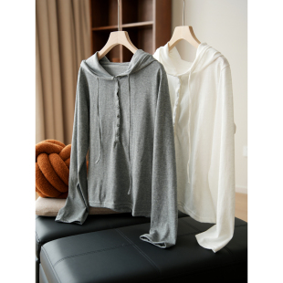 长袖 纯色宽松落肩袖 T恤 秋款 200g 女装 女士连帽打底衫