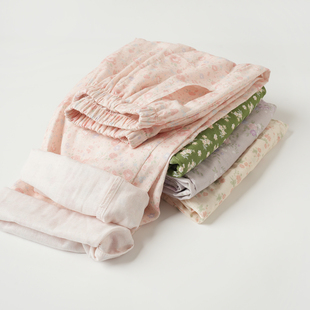 起居裤 纯棉睡裤 长裤 子 田园风 春秋款 女士双层纱布全棉家居裤