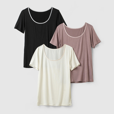 含蚕丝女士短袖T恤大圆领弹