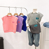 童装 坎肩春秋款 男童女童珠地棉圆领马夹中大童无袖 儿童叠穿马甲