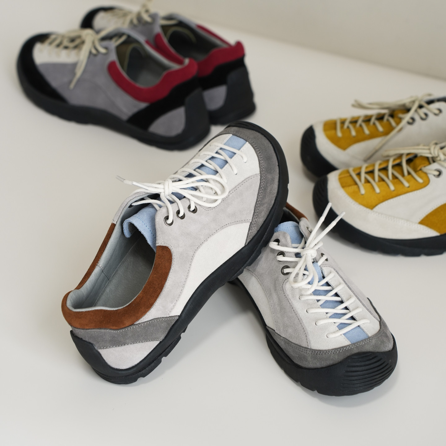 女士复古拼色平底真皮登山鞋 磨砂牛皮 运动休闲鞋女鞋 k