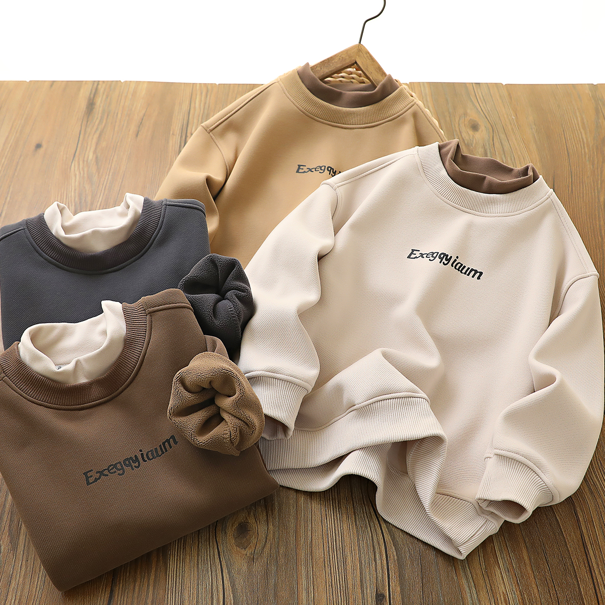 一体奥粒绒儿童加绒假两件卫衣