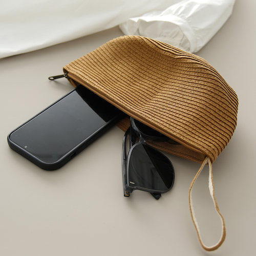 随手包草编手拿包纯色编织小