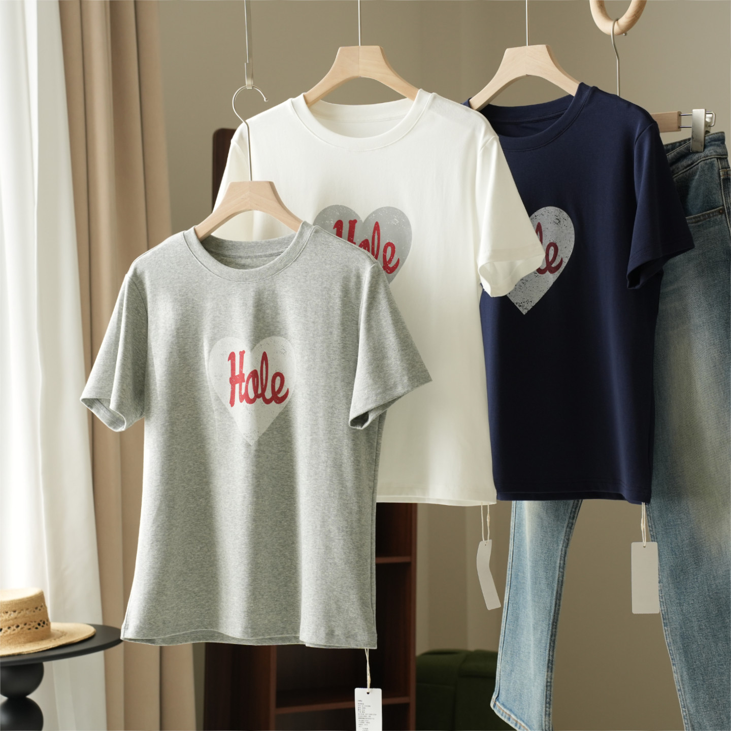 女士圆领印花短袖T恤 正肩棉感打底半袖休闲上衣 夏款 女装