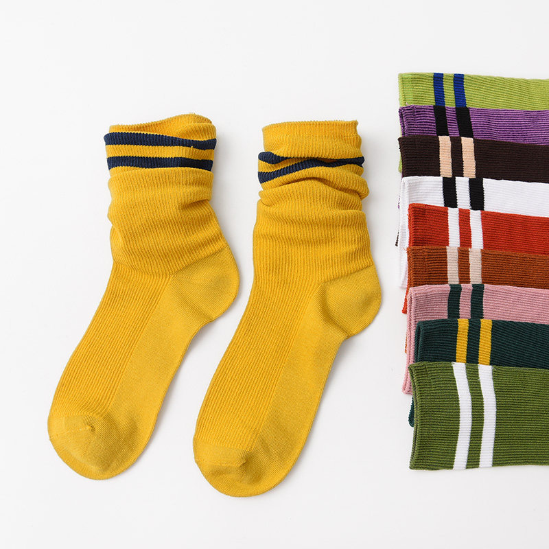 女士精梳棉罗纹堆堆袜 罗纹弹力条纹高筒袜秋冬款 洋气袜子
