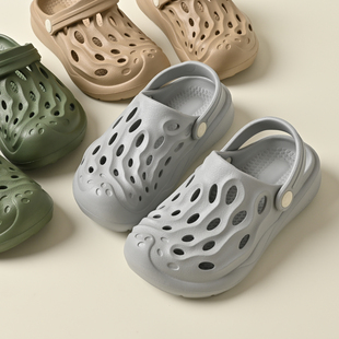 青少年沙滩鞋 儿童纯色休闲洞洞鞋 男童包头凉鞋防水拖鞋 夏款