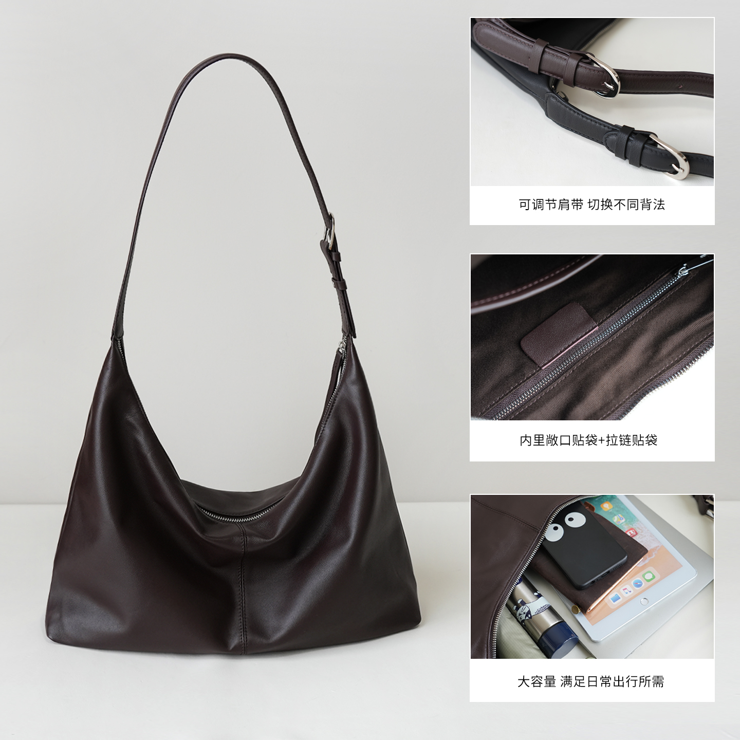 头层牛皮软皮大容量托特包 女士单肩手提斜挎包 真皮休闲女包k