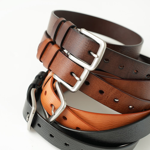 头层牛皮 男士真皮方扣腰带 环保植鞣休闲商务针扣皮带 四季可用