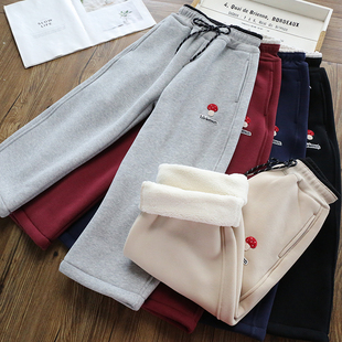 25秋冬 中大男童加绒休闲束脚棉裤 加厚羊驼绒 女童一体绒运动卫裤