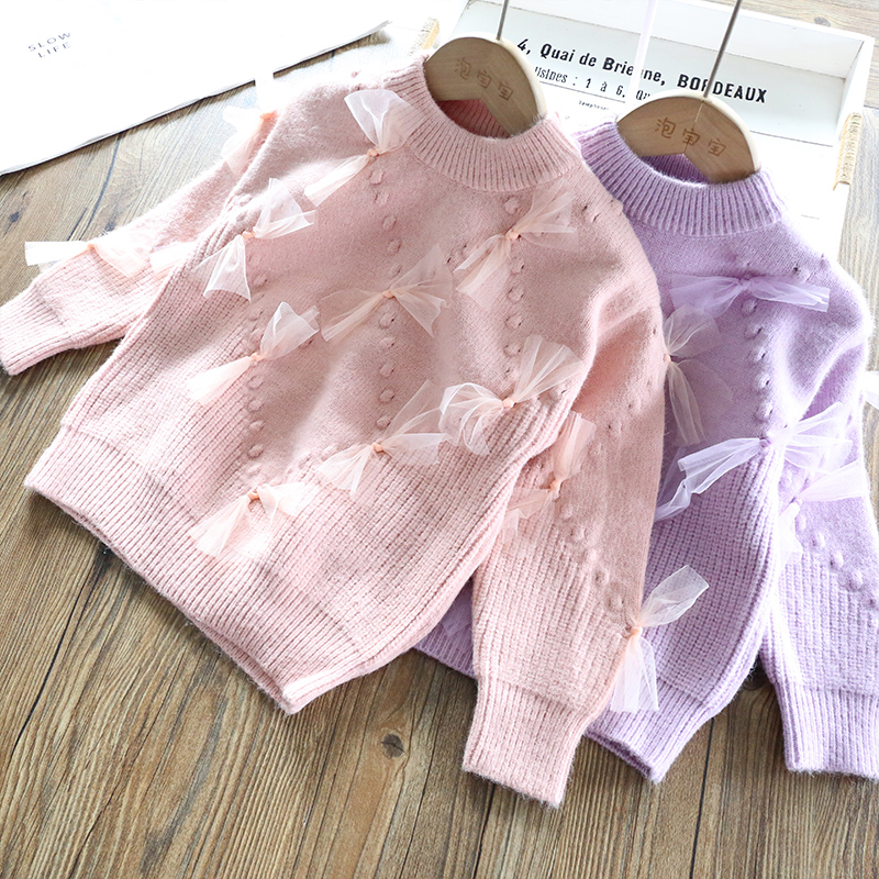 女童蝴蝶结保暖儿童针织毛衣