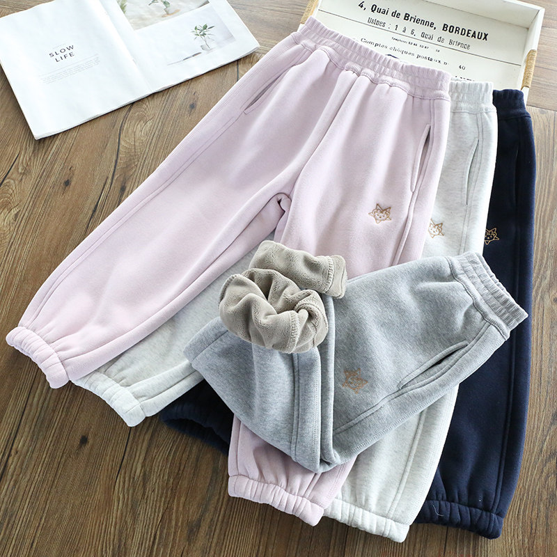 超厚密密绒|女童一体绒撸猫绒运动卫裤 中大童窄版百搭休闲棉裤冬