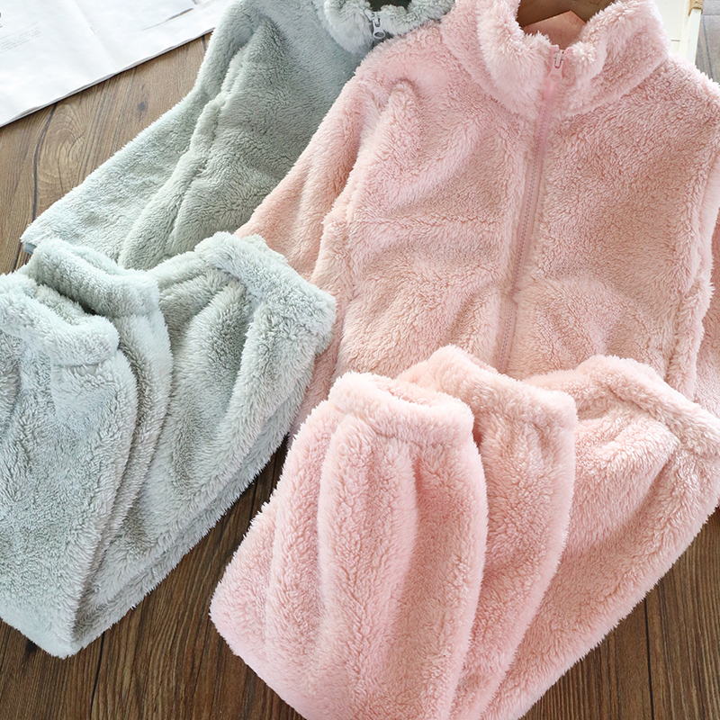 男女童双面毛毛绒家居服睡衣套装