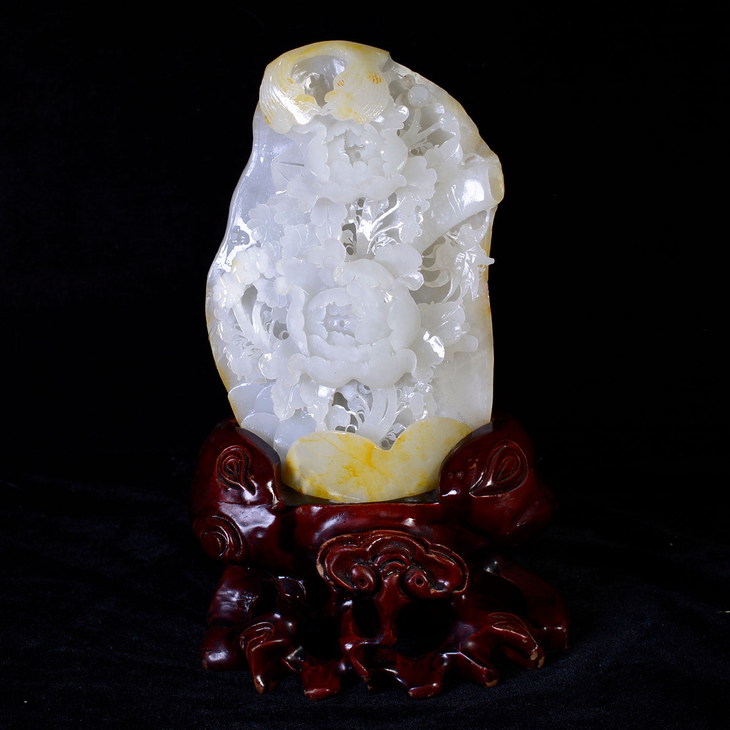 馈赠居家和田玉老坑料羊脂白玉玉质细腻温润花开富贵大摆件7056