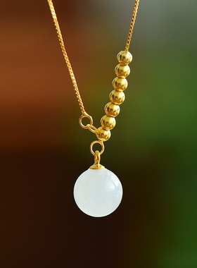 宠粉价手工s925银镶和田玉青海料圆珠自生链吊坠0036A-2#