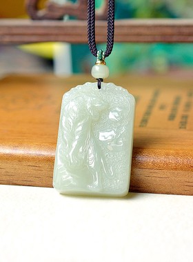 亏啦精雕和田青海料钢板冰底晴水色玉质结构紧致吉祥虎牌子D15209